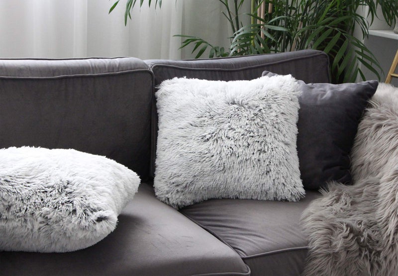 Uhomy 2 Packs Fluffy Accent Pillows Cover 20"x20", Soft Black Ombre Artificial Fur Throw Pillow Case, Modern Luxury Decorative Square Cushion Cover for farmhouse home decor for Sofa/Bed/Chair, 50x50cm - Image 5